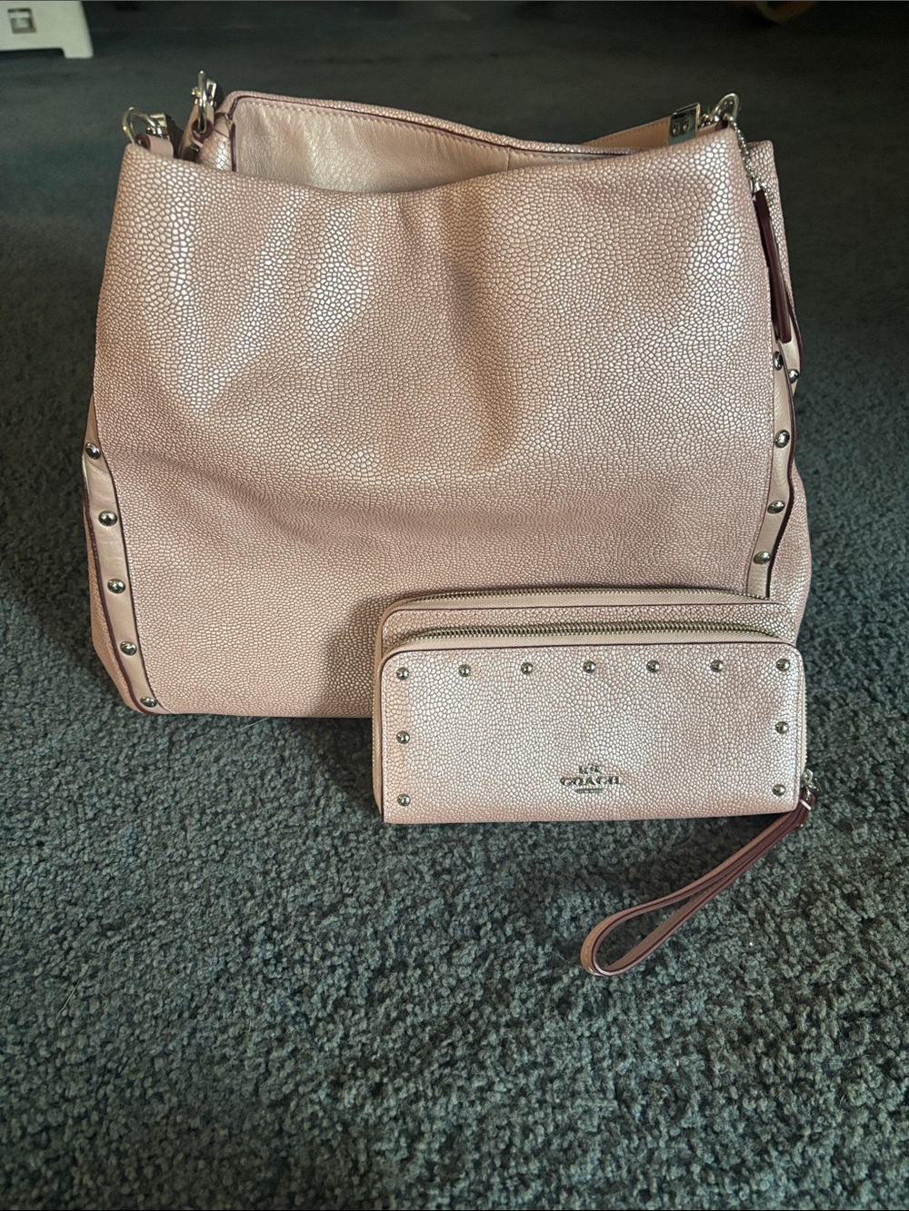 Coach Pebbled Leather purse and Zip Wallet in Blush